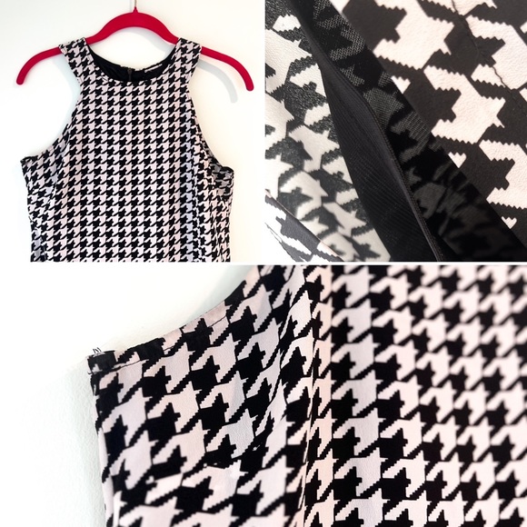 Houndstooth Mini Dress ✨ Lightweight + Lined Sleeveless High Neck Racer (XS) - Picture 4 of 6